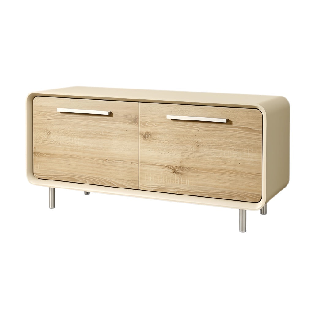 **Technische Titel in het Nederlands: Moderne beige houten salontafel met metalen poten**